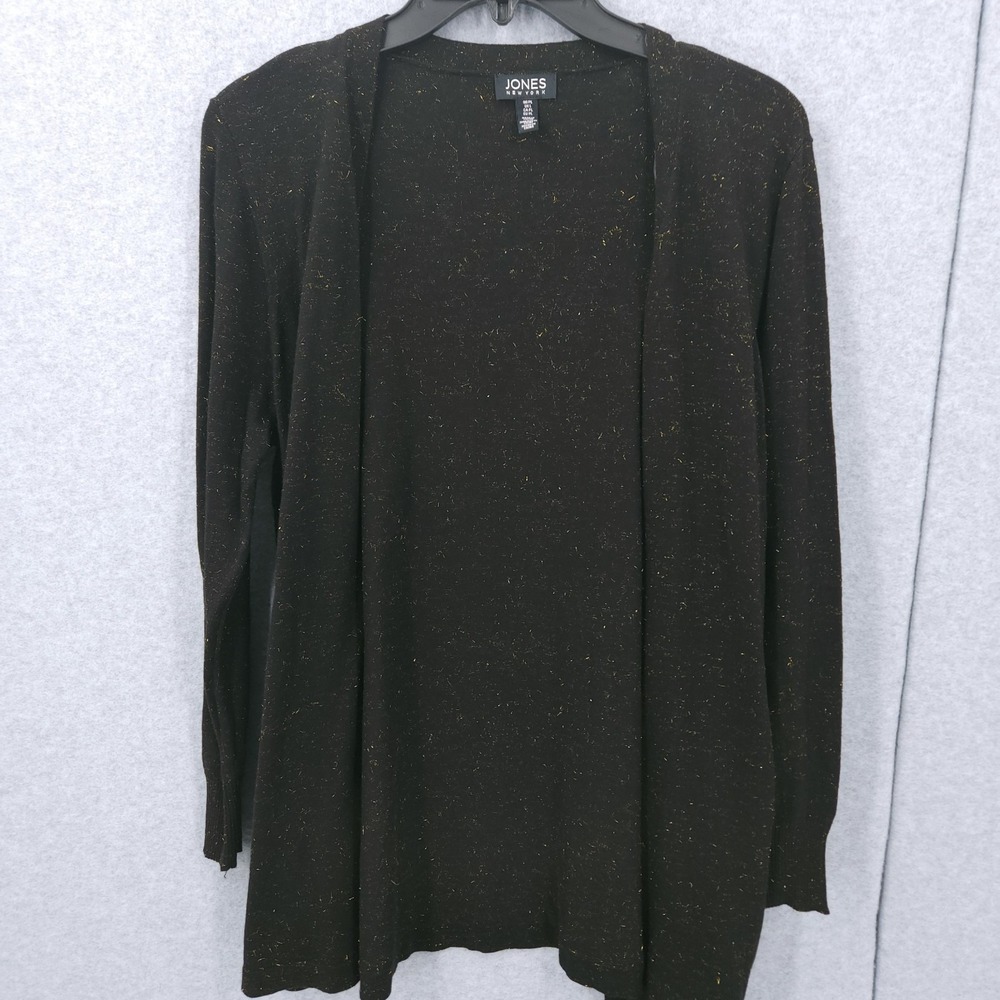 Jones New York Metallic Open Front Black Long Sleeve Cardigan Womens PS NWT